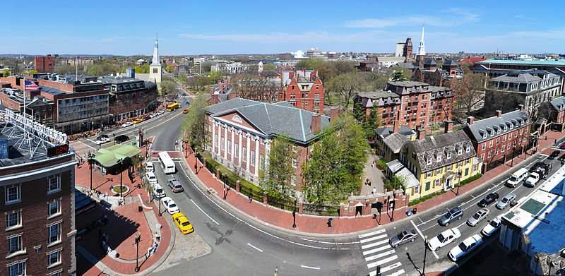 This is an aerial shot of Harvard Square.