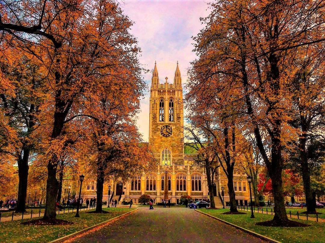 Gasson Hall is featured at Boston College in the fall.