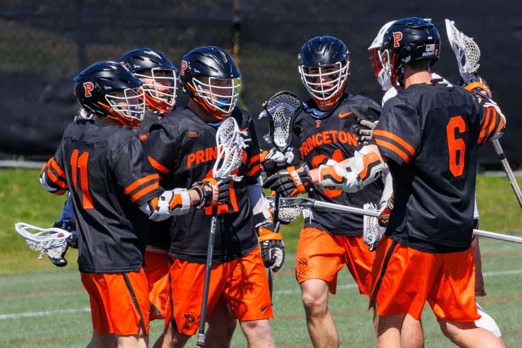 Players on the Princeton men’s lacrosse team celebrate.