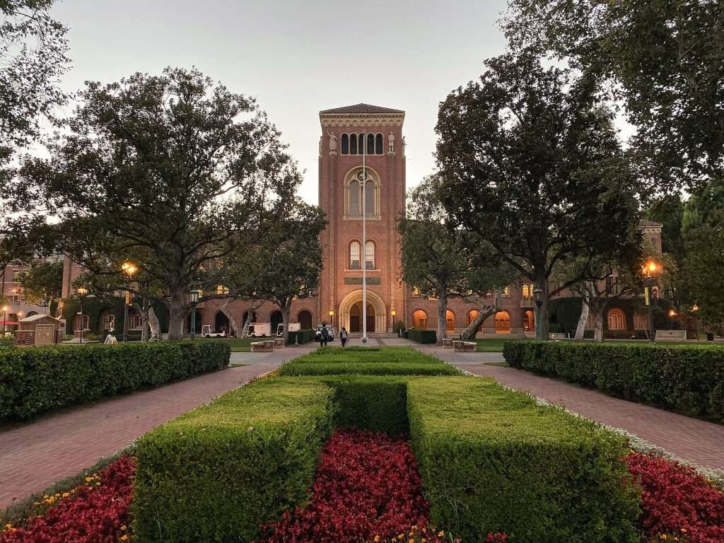 Bovard Auditorium is featured on the campus of the University of Southern California.