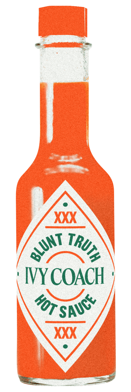Bottle of Tabasco sauce with a label reading "Blunt truth hot sauce" around "Ivy Coach".