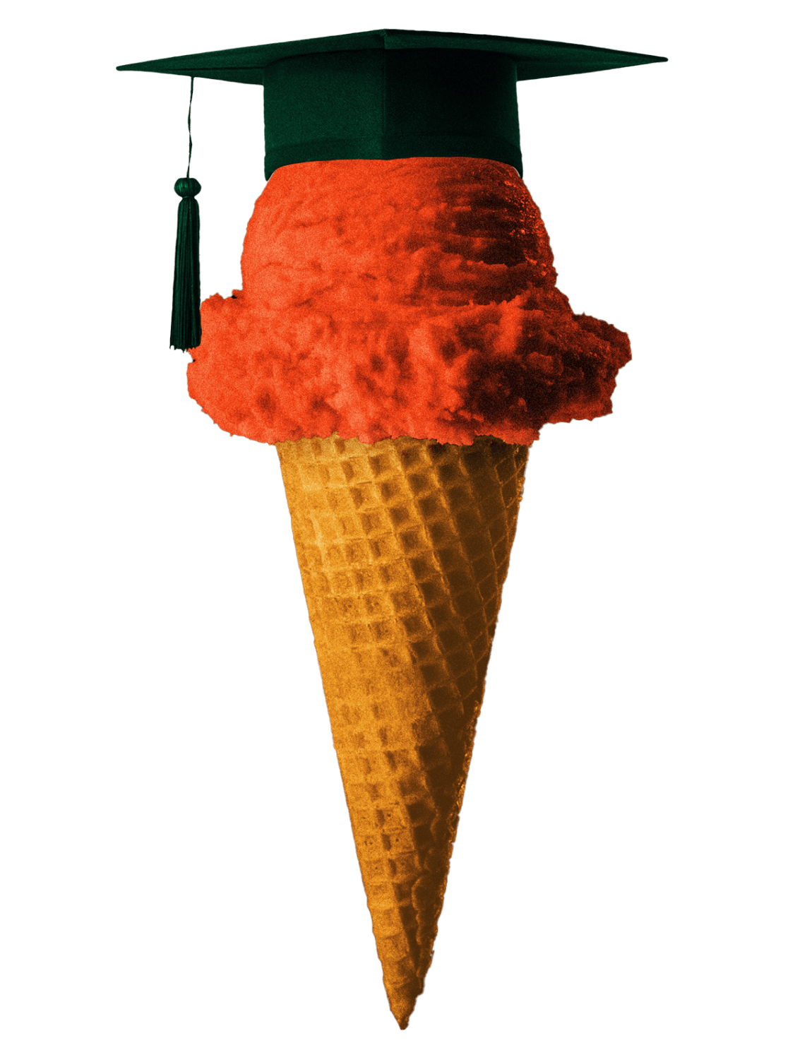 An ice cream cone with a graduation cap on top.